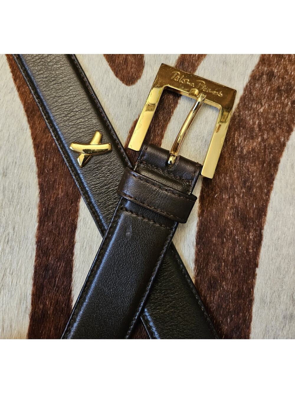 Vintage PALOMA PICASSO Black Leather Belt X Gold 1.5" Sz M/75 Made in Italy